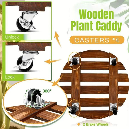 Wooden Round Universal Wheel Planter Base Tray Mobile