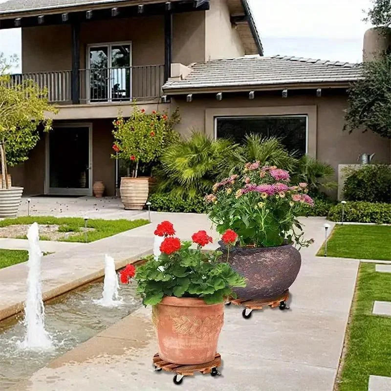 Wooden Round Universal Wheel Planter Base Tray Mobile