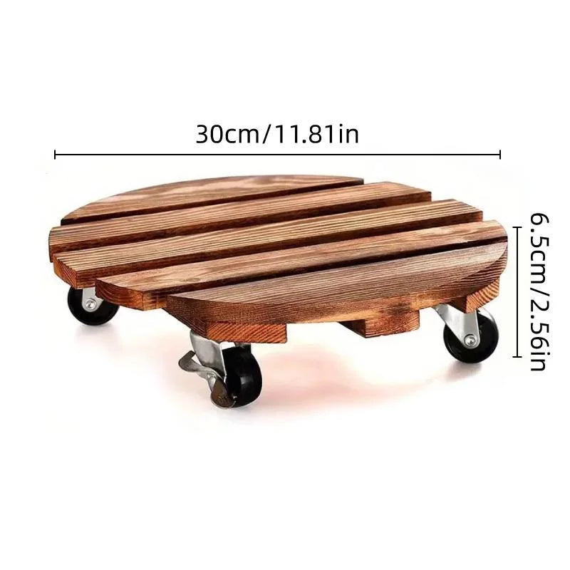 Wooden Round Universal Wheel Planter Base Tray Mobile