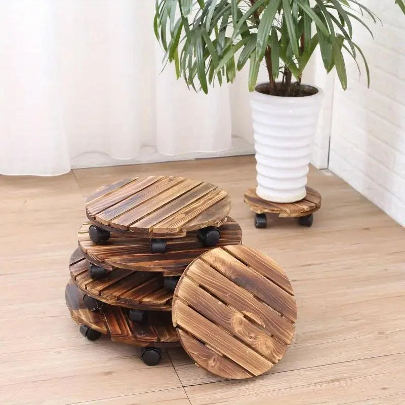 Wooden Round Universal Wheel Planter Base Tray Mobile
