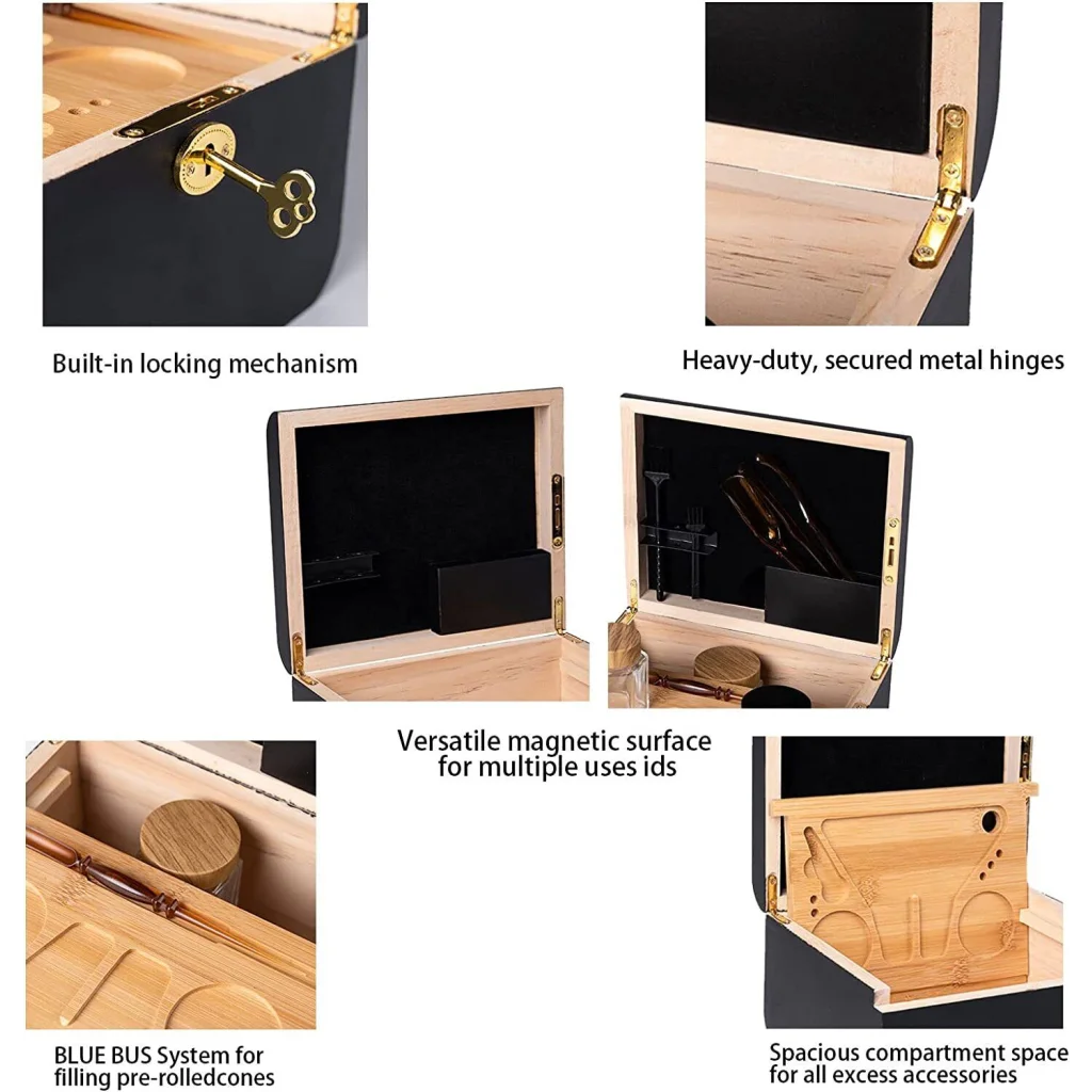 Wooden Storage Chest Box Lockable with Movable Rolling Tray
