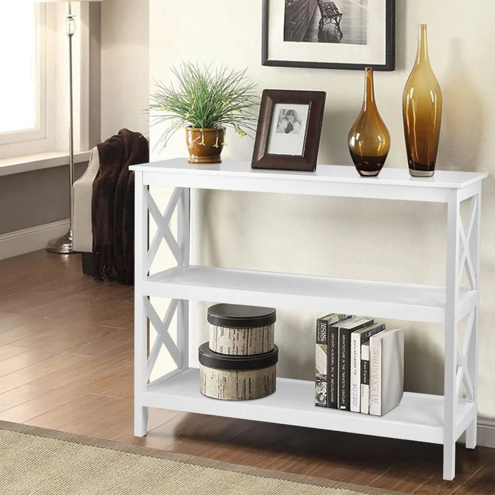 White wooden console table with entry table legs and handle drawer