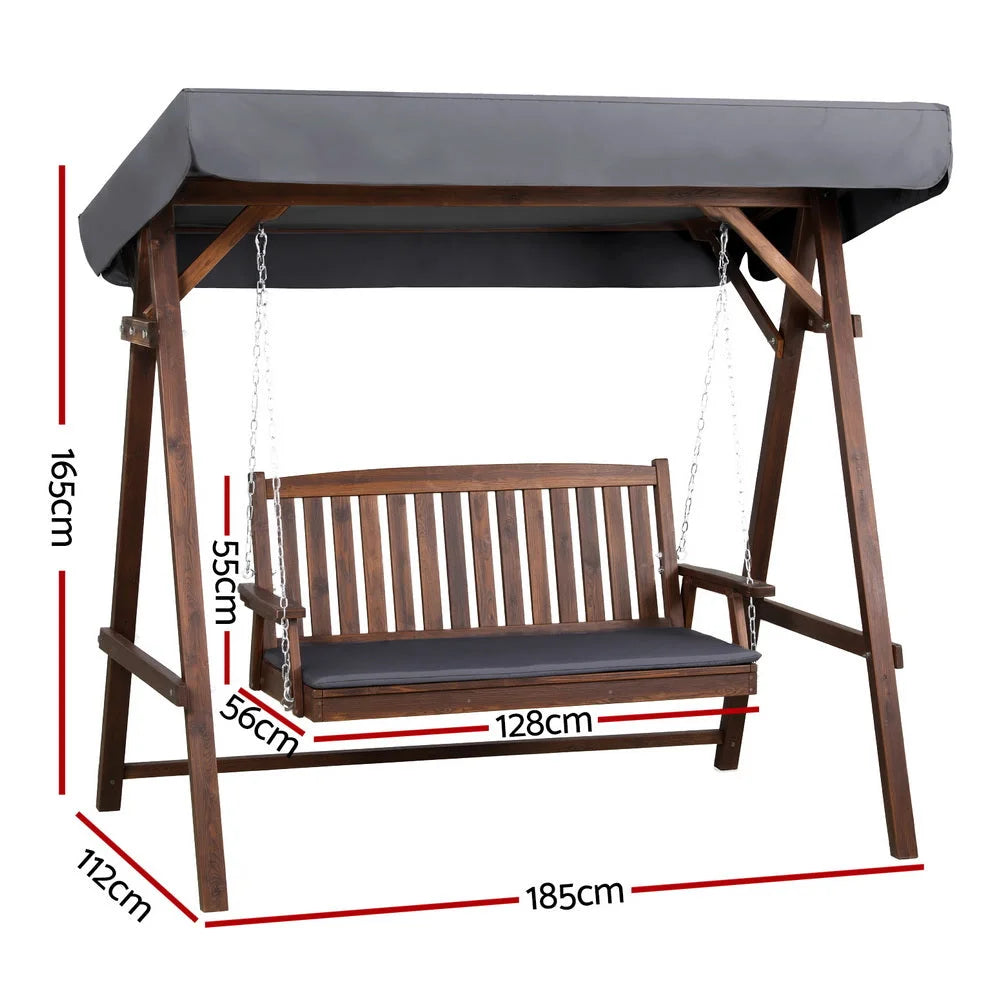Wooden Swing Chair Garden Bench Canopy 3 Seater Outdoor