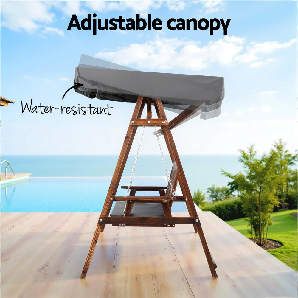 Wooden Swing Chair Garden Bench Canopy 3 Seater Outdoor