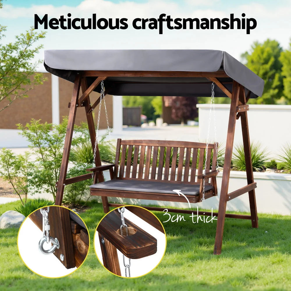 Wooden Swing Chair Garden Bench Canopy 3 Seater Outdoor