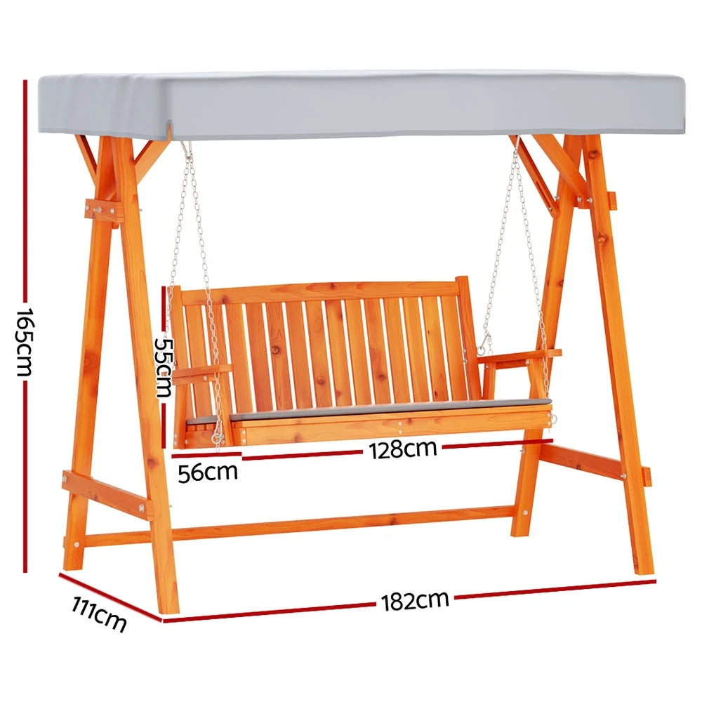 Wooden Swing Chair Garden Bench Canopy 3 Seater Outdoor