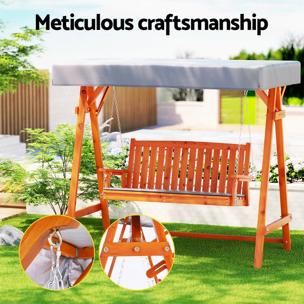 Wooden Swing Chair Garden Bench Canopy 3 Seater Outdoor