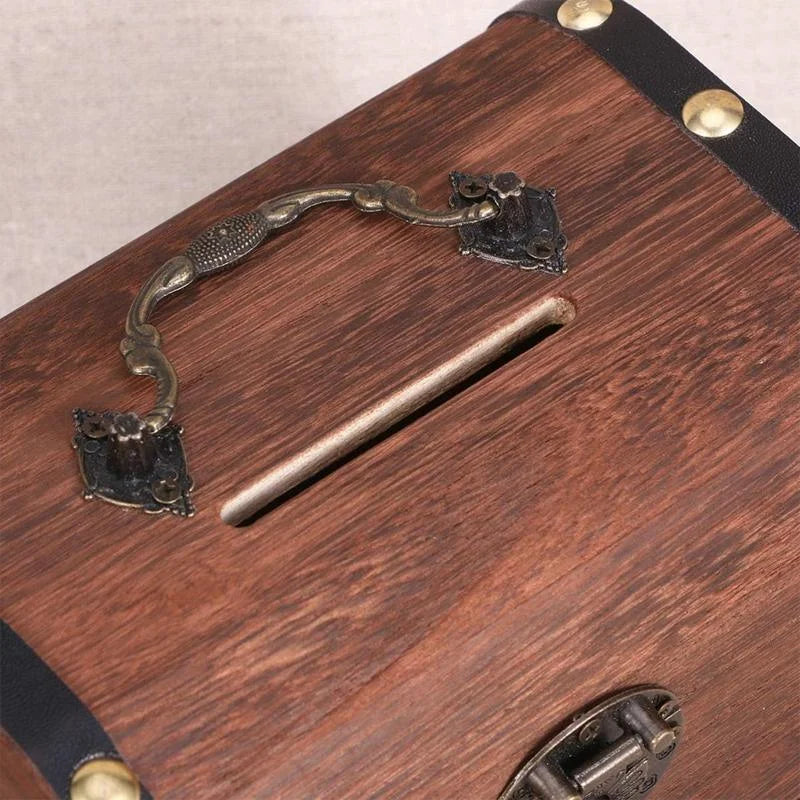 Wooden treasure chest retro with storage context and item proportions