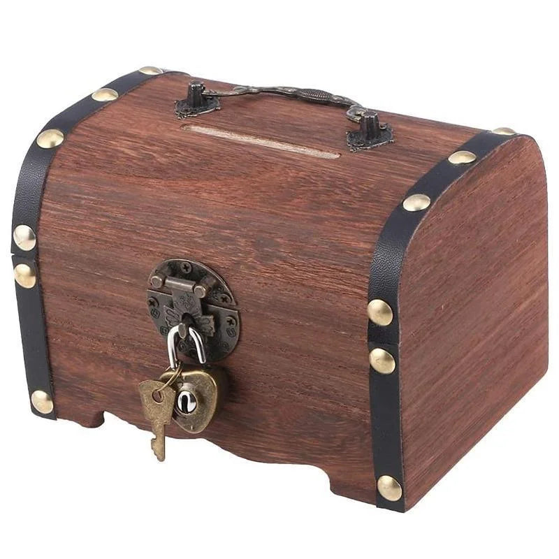 Wooden treasure chest retro with display setup and product form