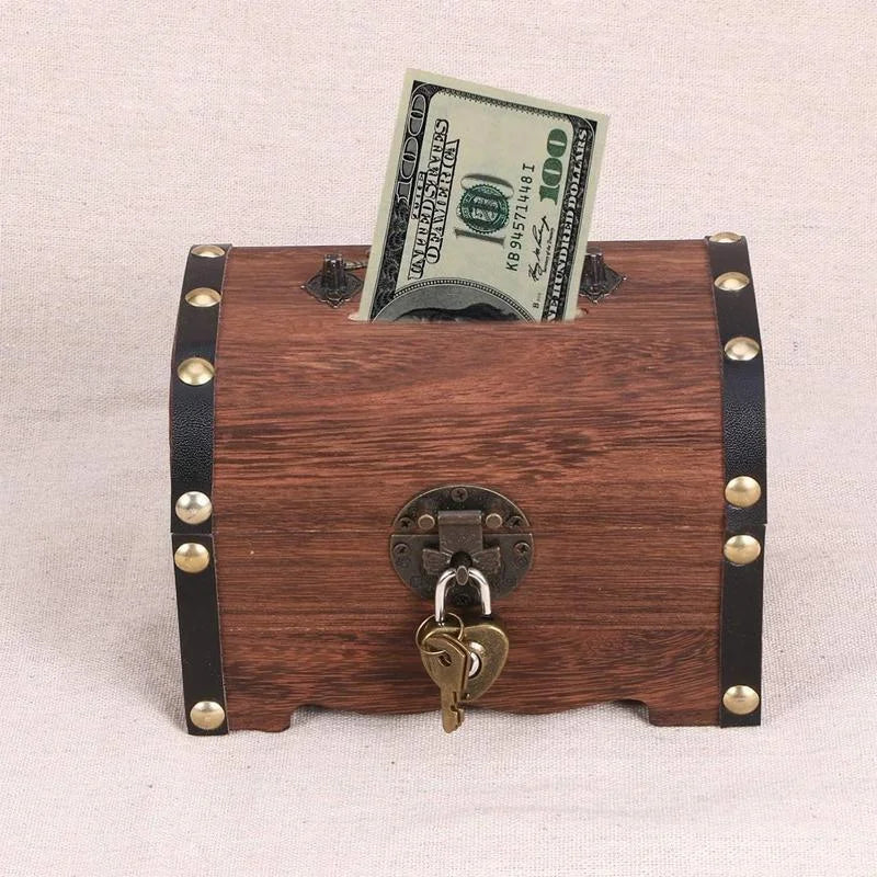 Wooden treasure chest retro with colour and construction cues