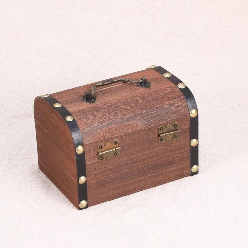Wooden treasure chest retro with component details and storage context