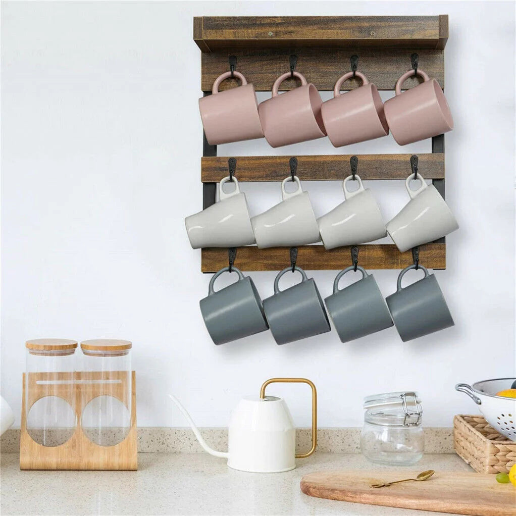 Wooden Wall Mounted Coffee Mug Rack