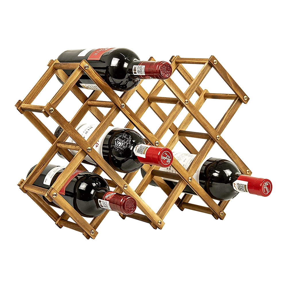 Wooden Wine Rack Freestanding 10 Bottles Countertop Storage