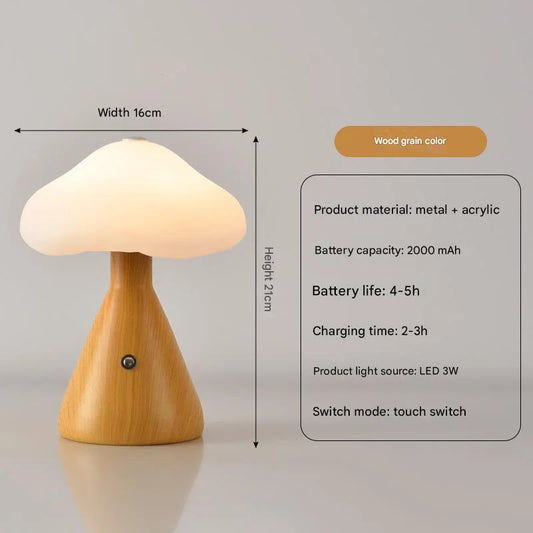Woodgrain color Mushroom LED Table Lamp - Rechargeable