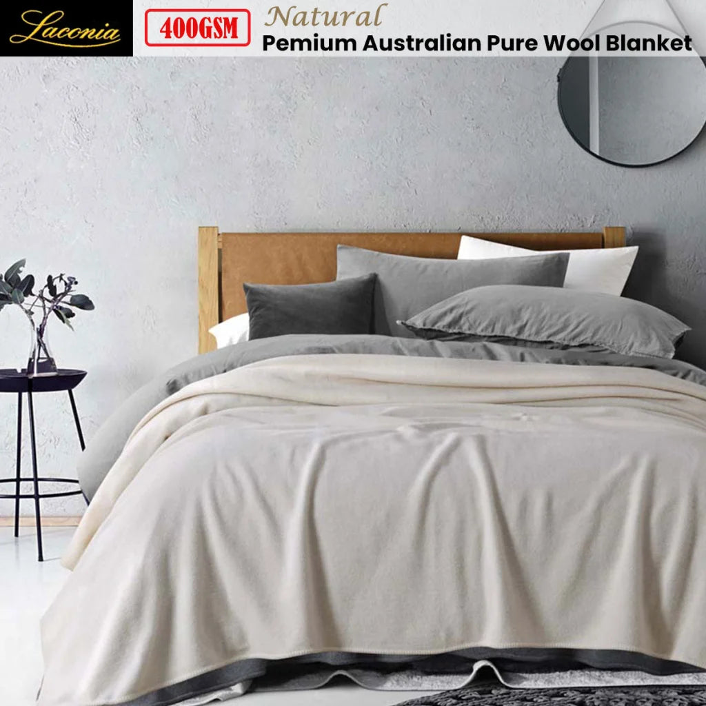 Wool Blanket King 400GSM Premium Australian Pure - Natural