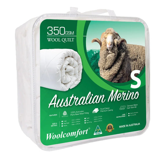 Woolcomfort Merino Wool Quilt Australian Made 350GSM Single