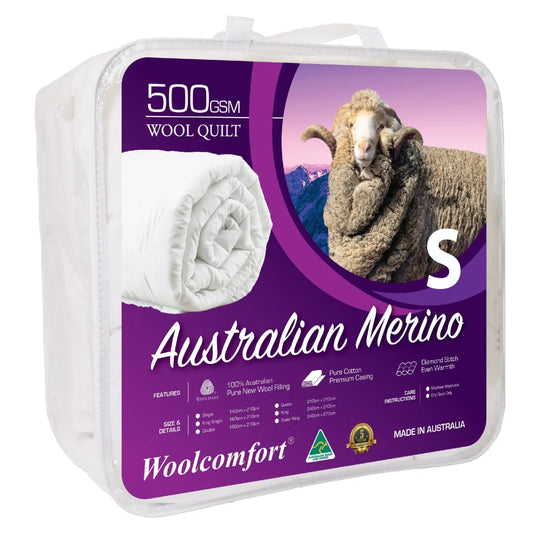 Woolcomfort Merino Wool Quilt Australian Made 500GSM Single