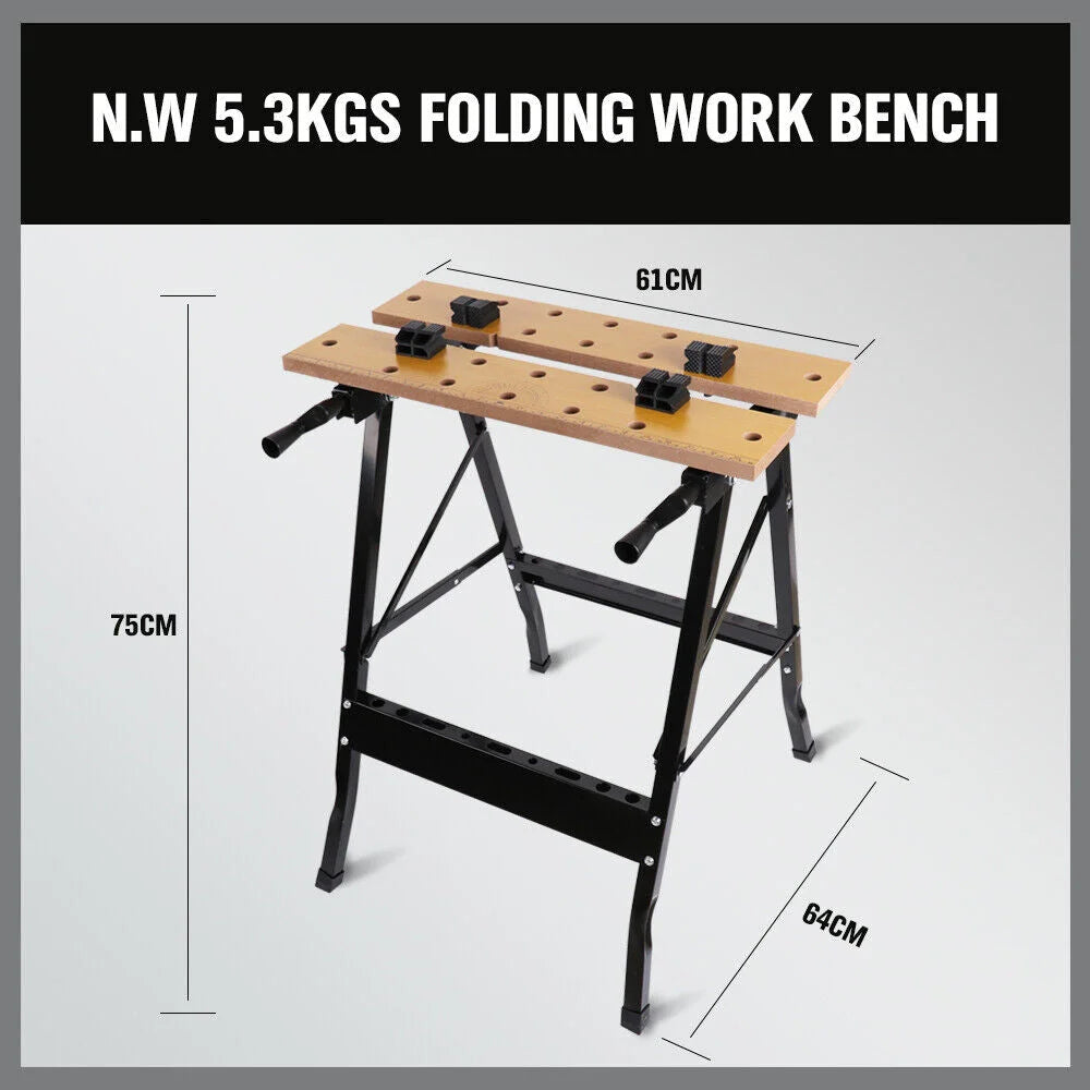 Work Bench Foldable Sawhorse Garage Trestle Wood Cutting