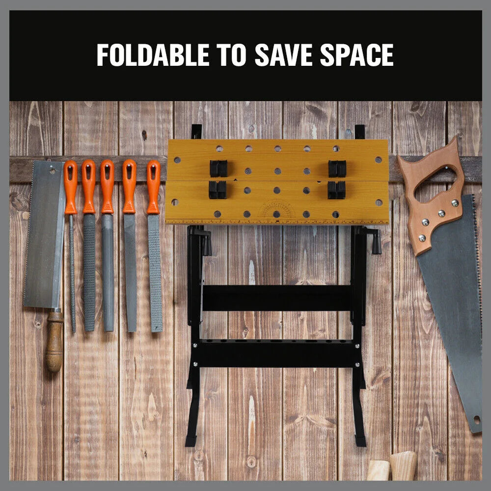 Work Bench Foldable Sawhorse Garage Trestle Wood Cutting
