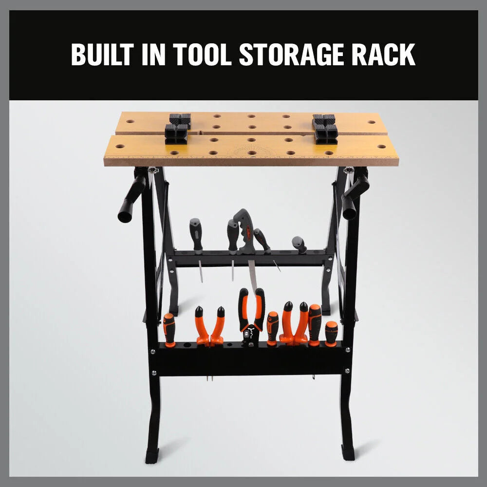 Work Bench Foldable Sawhorse Garage Trestle Wood Cutting