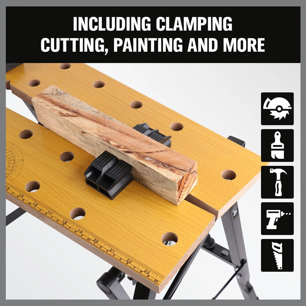Work Bench Foldable Sawhorse Garage Trestle Wood Cutting