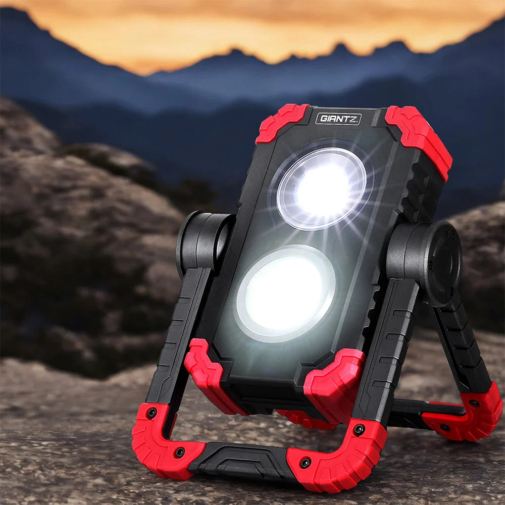 Work light rechargeable with caster wheels and side handle rail
