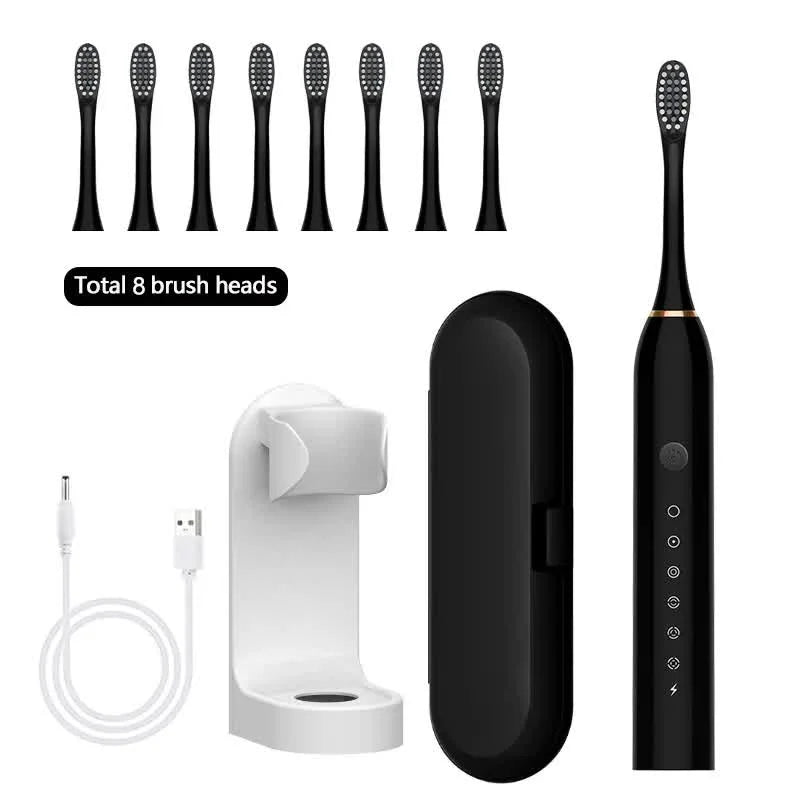 X-3 Sonic Electric Toothbrush in Black 8 Brush Heads Travel