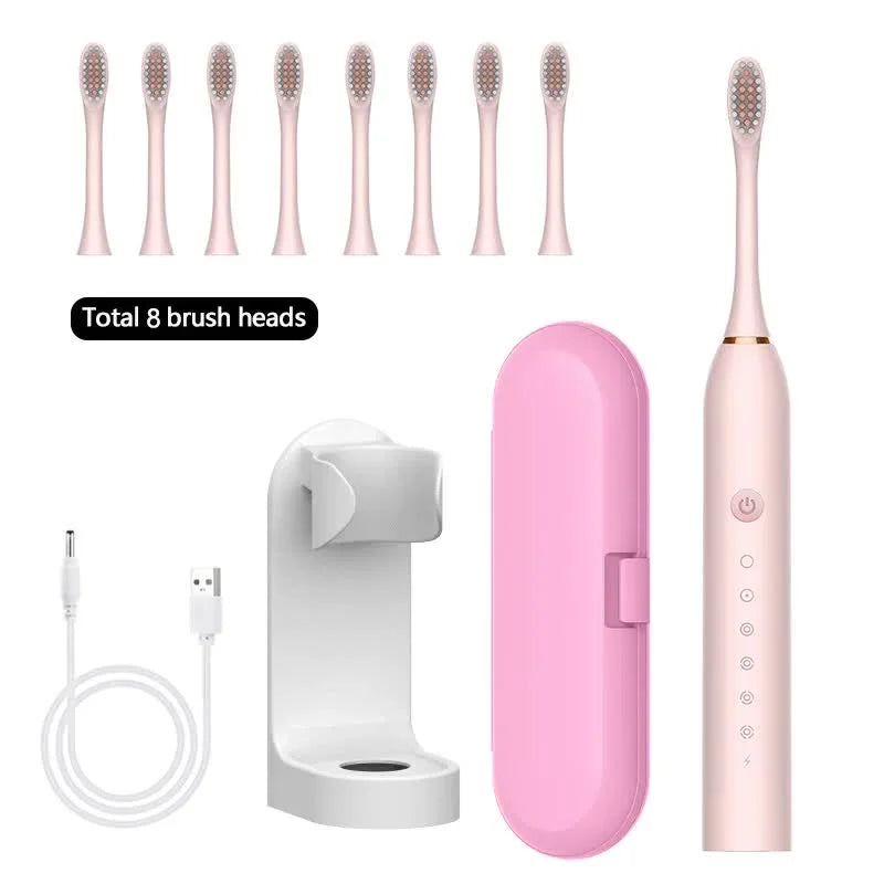 X-3 Sonic Electric Toothbrush in Pink 8 Brush Heads Travel