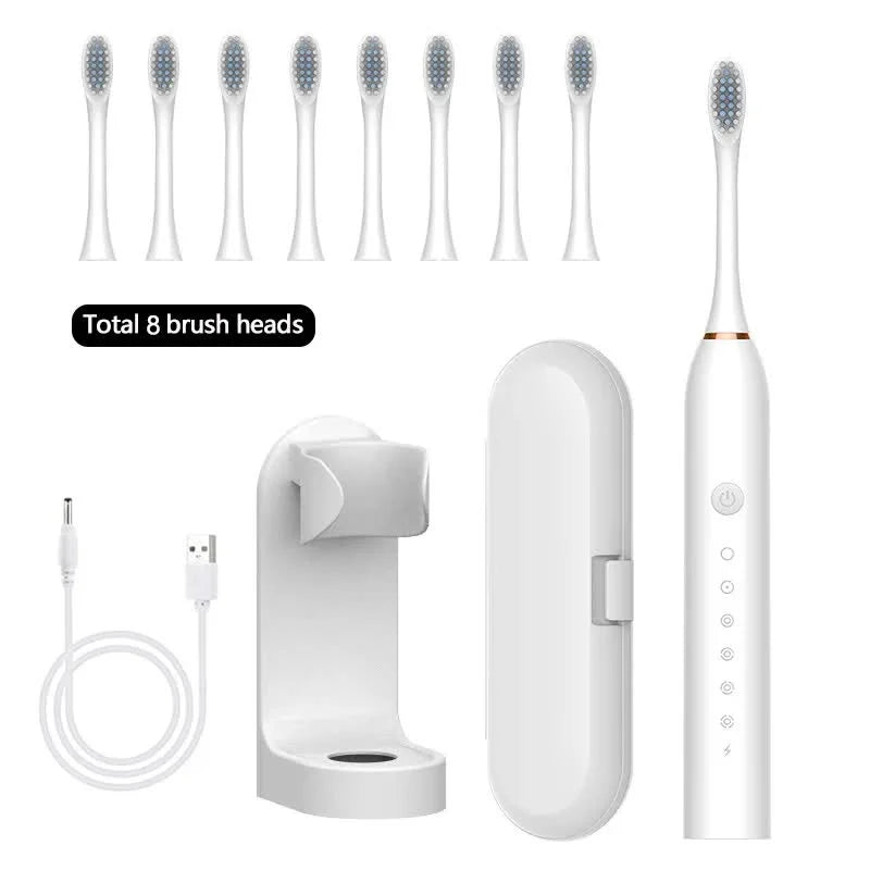X-3 Sonic Electric Toothbrush in White 8 Brush Heads Travel