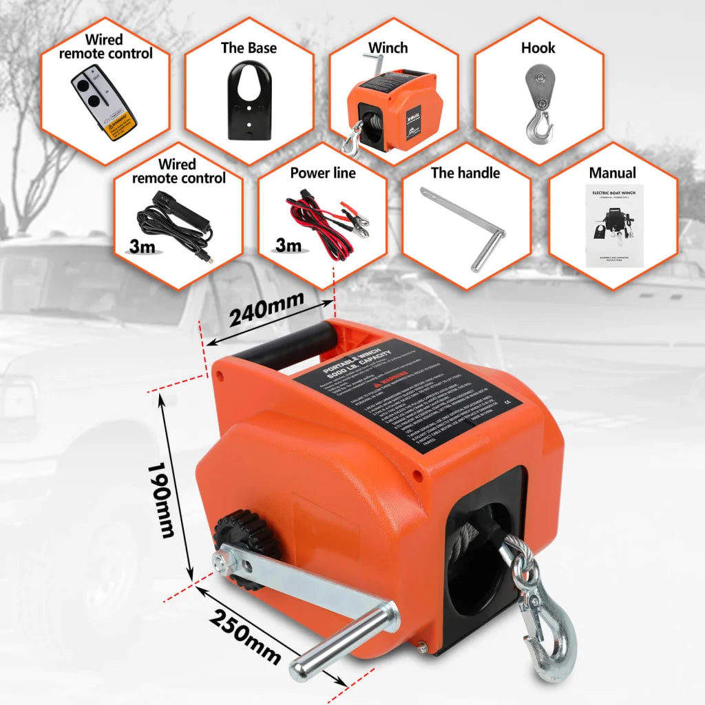 X-BULL 12V Electric Boat Winch 5000LBS Portable Wireless