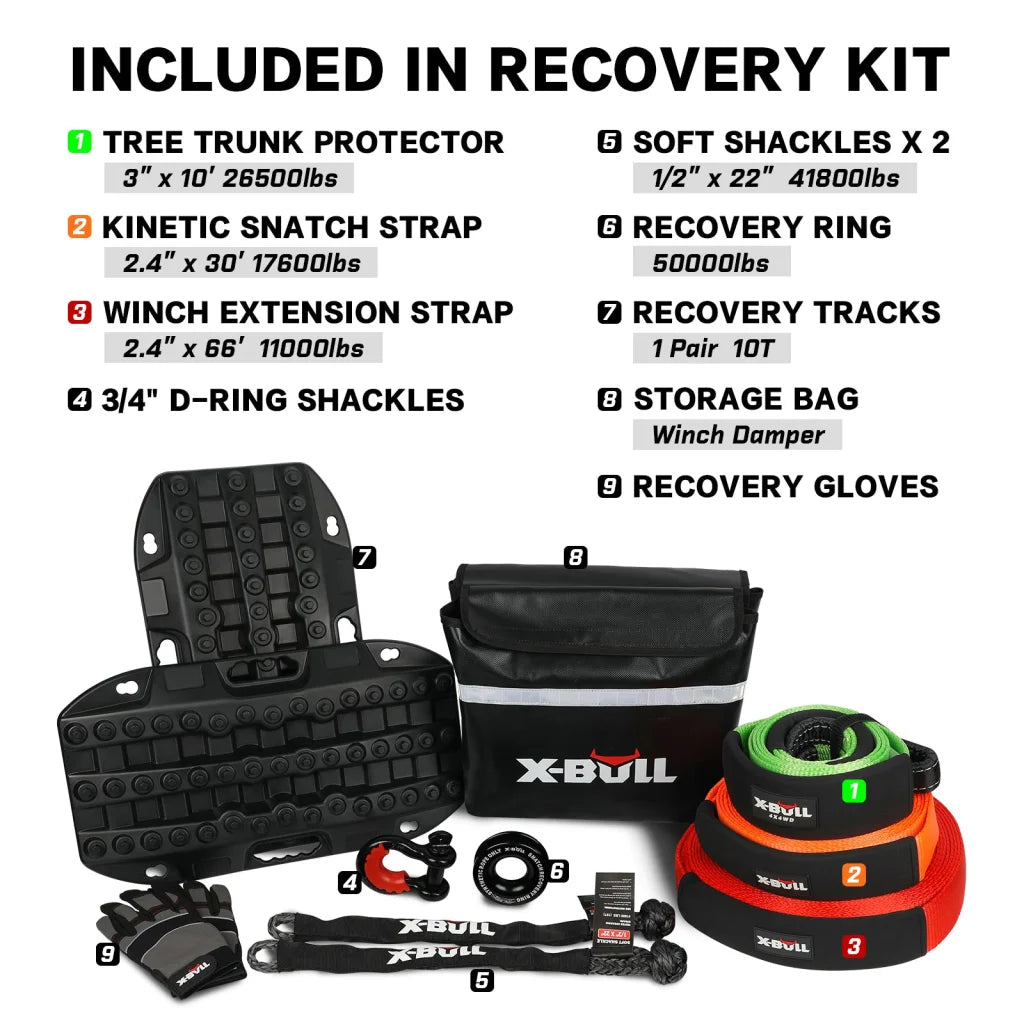 X-BULL 4WD Winch Recovery Kit 12PCS - Recovery Tracks