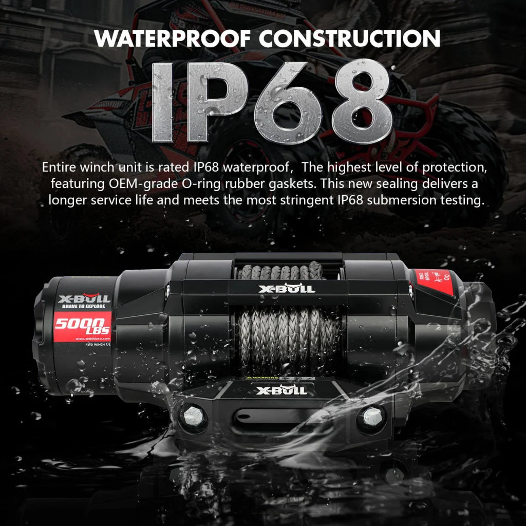 X-BULL 5000LBS Electric Winch 12V Synthetic Rope ATV UTV