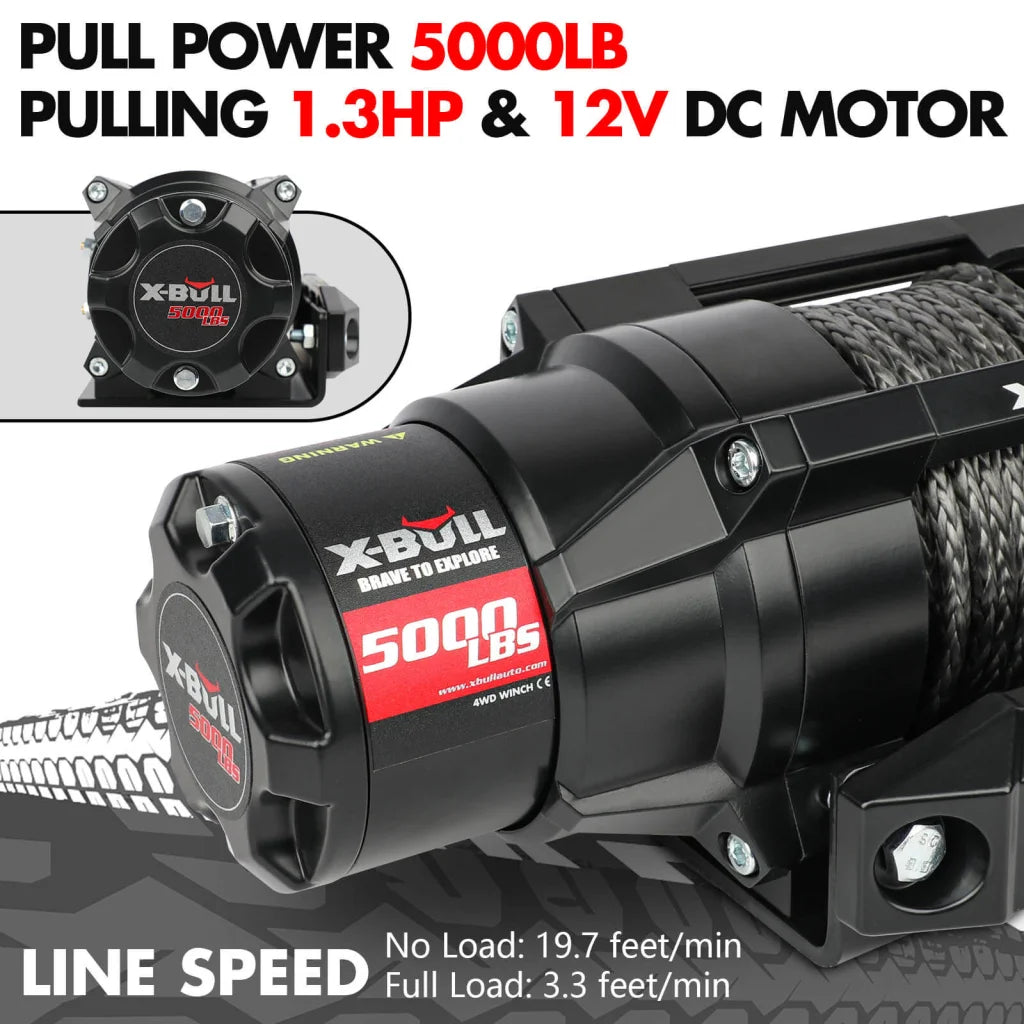 X-BULL 5000LBS Electric Winch 12V Synthetic Rope ATV UTV