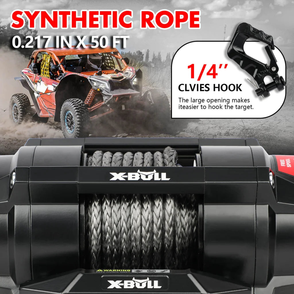 X-BULL 5000LBS Electric Winch 12V Synthetic Rope ATV UTV