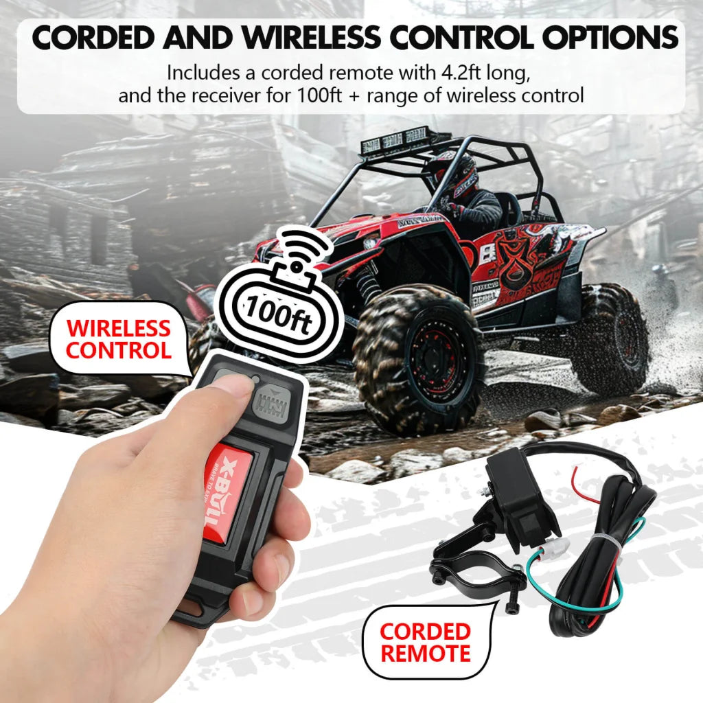 X-BULL 5000LBS Electric Winch 12V Synthetic Rope ATV UTV