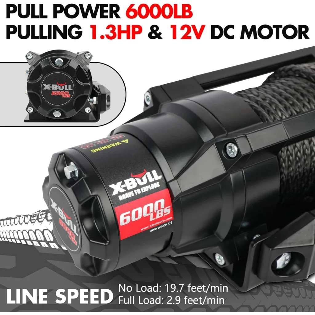 X-BULL 6000lbs Electric Winch 12V Synthetic Rope Towing