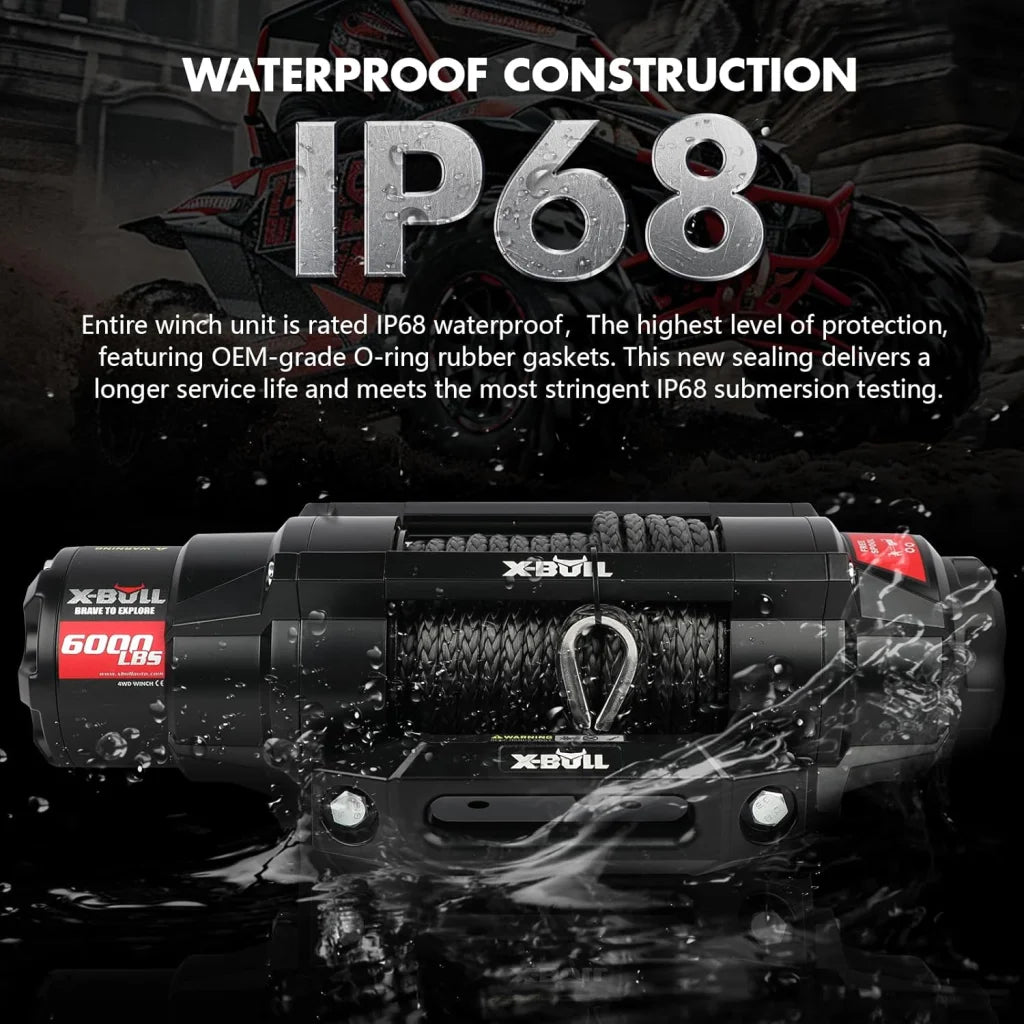 X-BULL 6000lbs Electric Winch 12V Synthetic Rope Towing