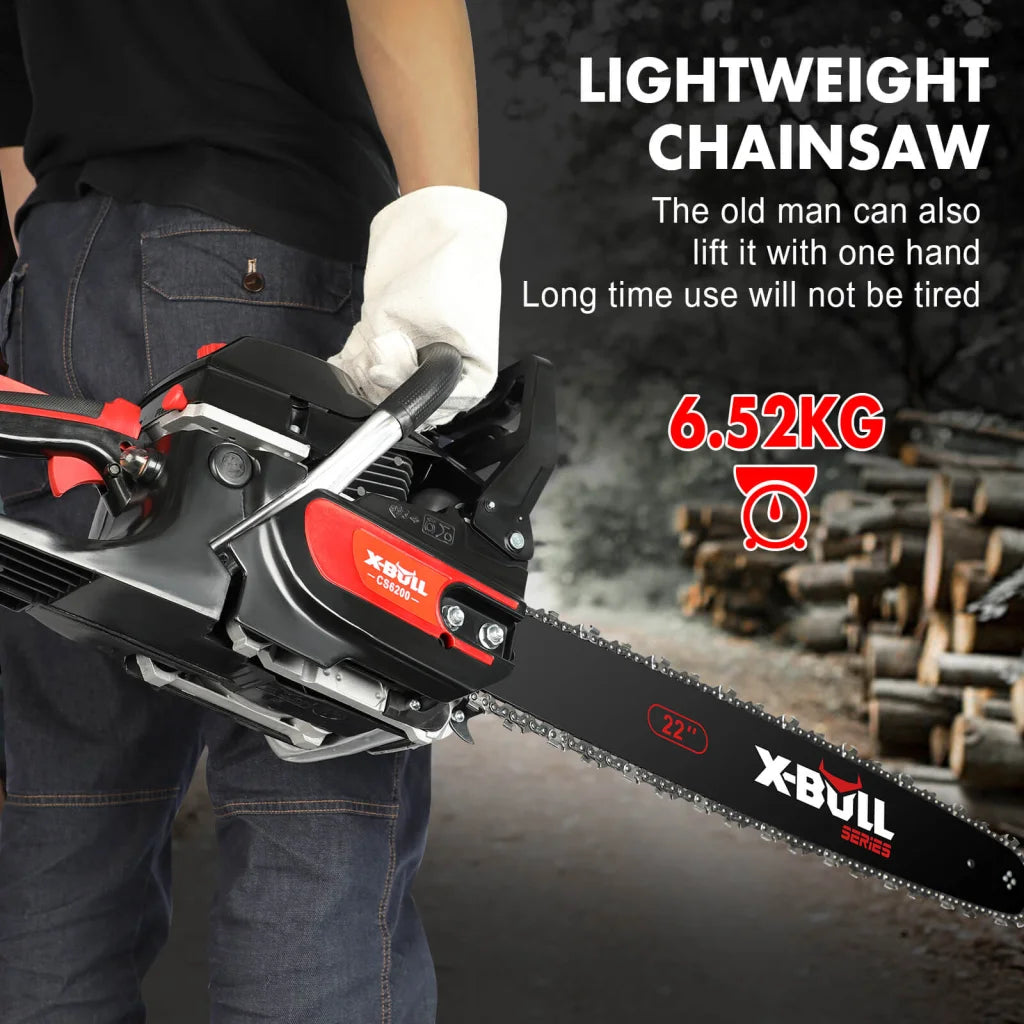 X-BULL 62cc Chainsaw Petrol Commercial 22’’ Bar E-Start