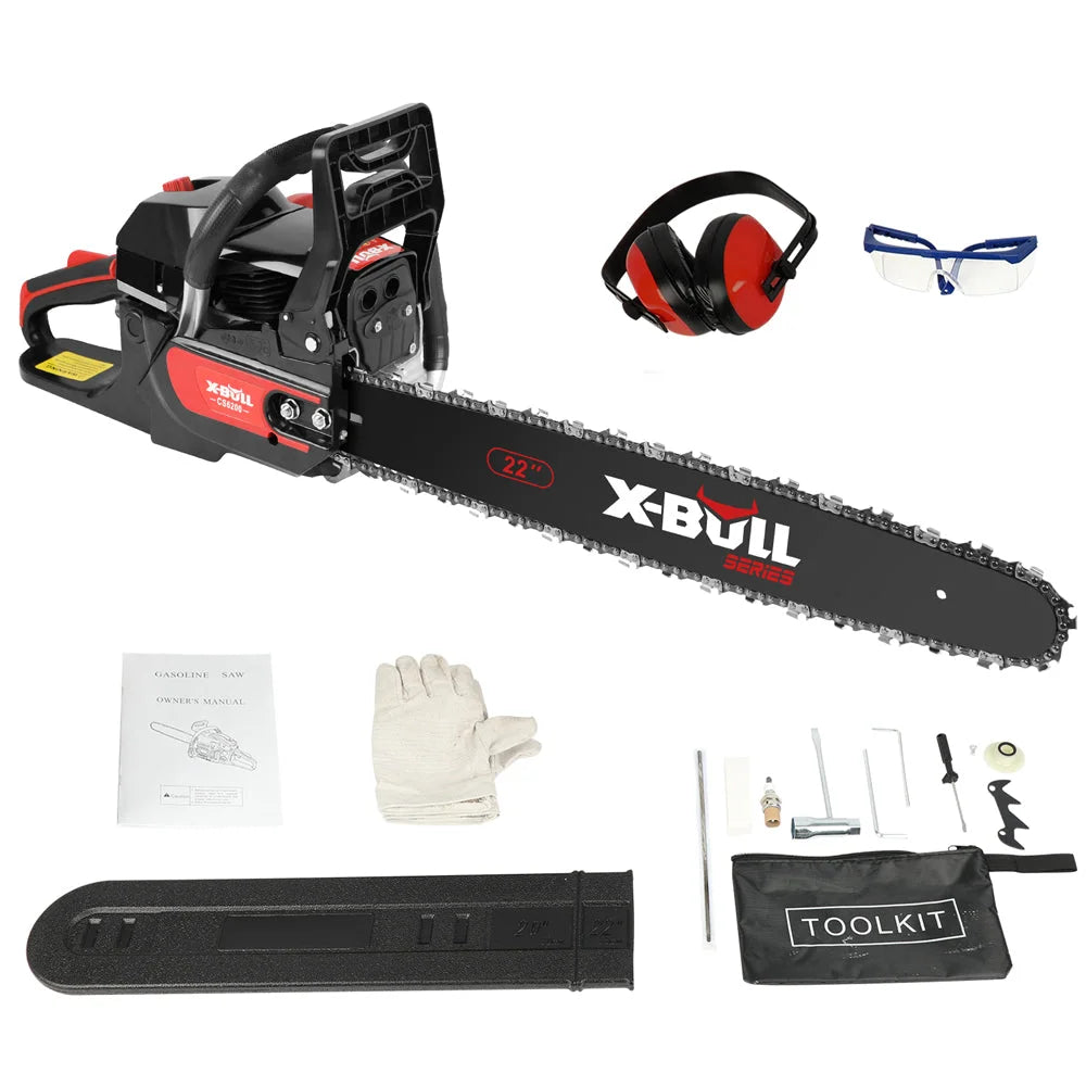 X-BULL 62cc Chainsaw Petrol Commercial 22’’ Bar E-Start