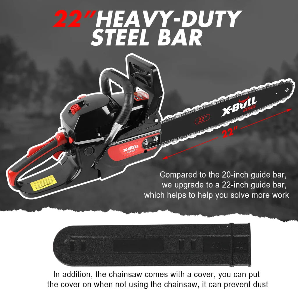 X-BULL 62cc Chainsaw Petrol Commercial 22’’ Bar E-Start