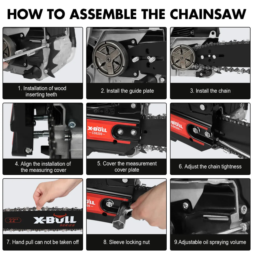 X-BULL 62cc Chainsaw Petrol Commercial 22’’ Bar E-Start