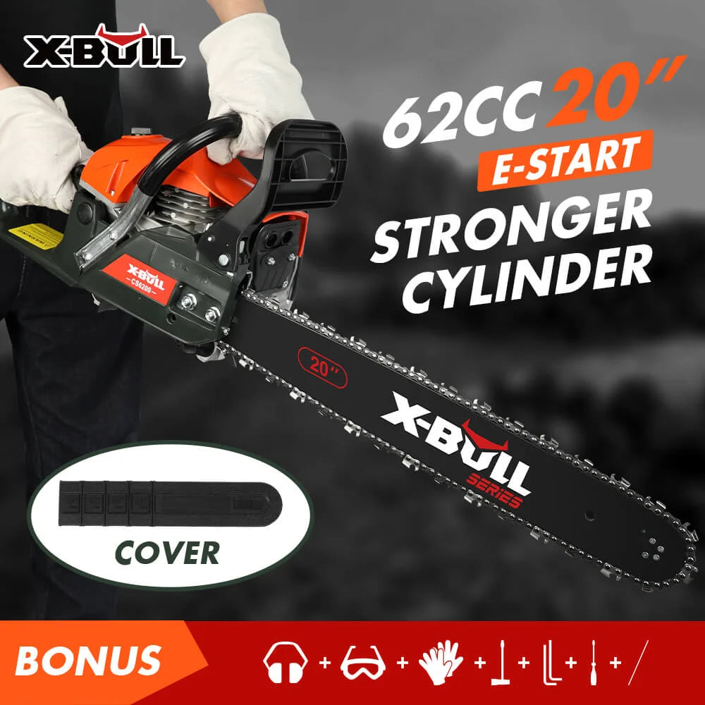 X-BULL Chainsaw Petrol Commercial 62cc 20’’ Bar E-Start