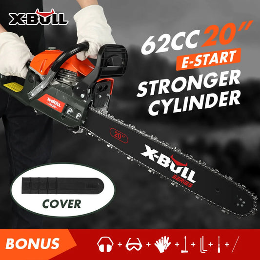 X-BULL Chainsaw Petrol Commercial 62cc 20’’ Bar E-Start