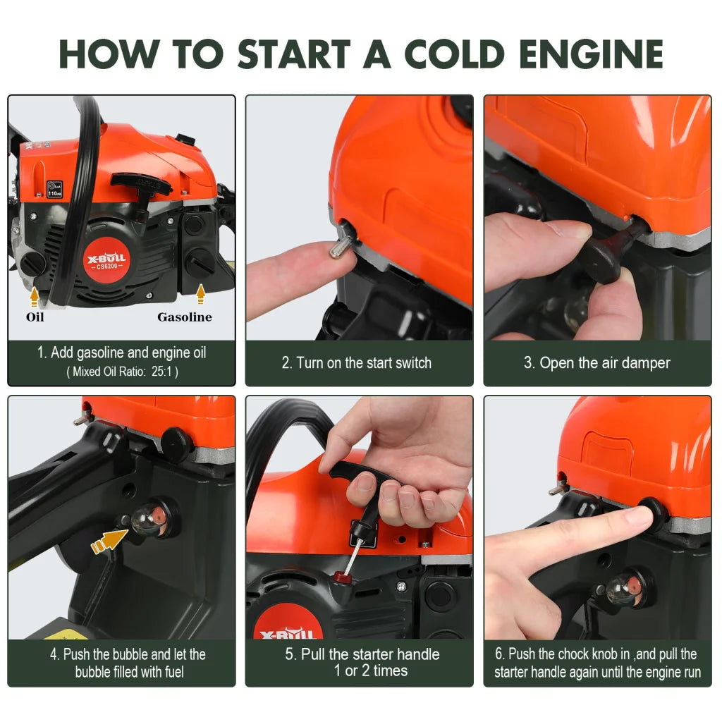 X-BULL Chainsaw Petrol Commercial 62cc 20’’ Bar E-Start