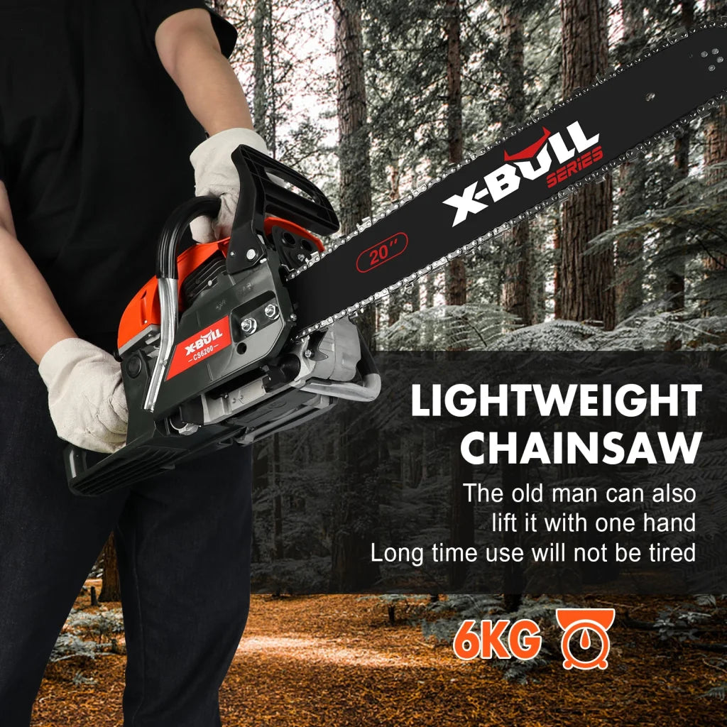 X-BULL Chainsaw Petrol Commercial 62cc 20’’ Bar E-Start