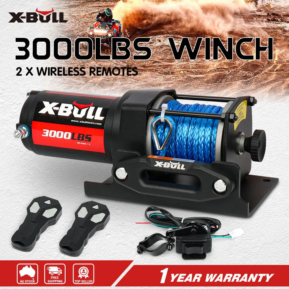 X-BULL Electric Winch 12V 3000LBS Synthetic Rope ATV UTV