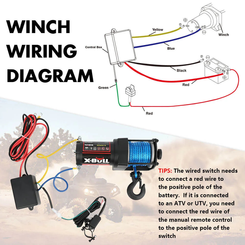 X-BULL Electric Winch 12V 3000LBS Synthetic Rope ATV UTV