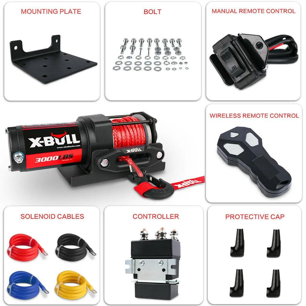 X-BULL Electric Winch 12V 3000LBS Synthetic Rope Wireless