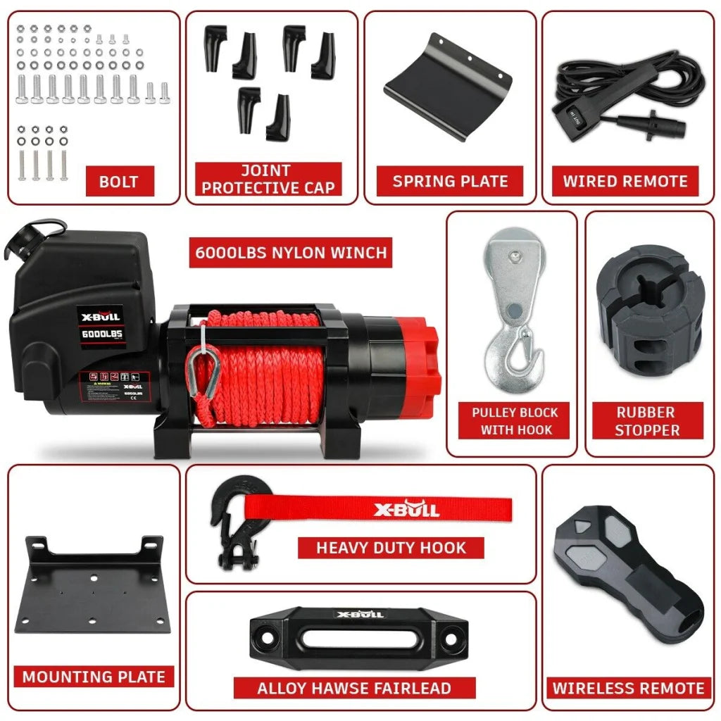 X-BULL Electric Winch 12V 6000LBS Synthetic Rope Wireless