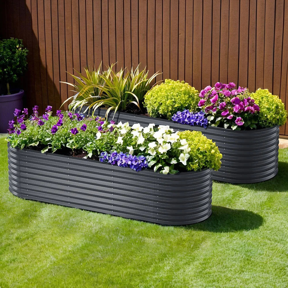x2 Green Fingers Raised Garden Bed Kit Planter Oval